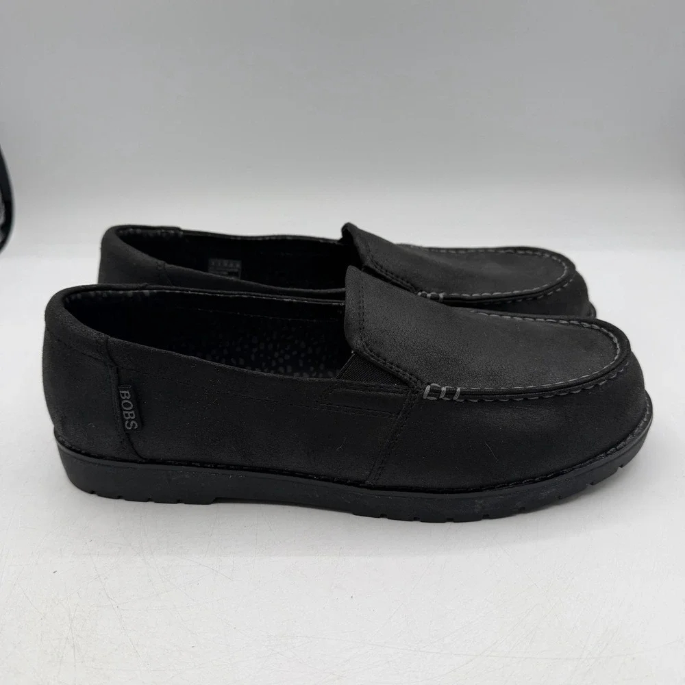 BOBS Skechers Chill Lugs Central Look Loafers Womens 9 W WIDE Black Slip On Shoe